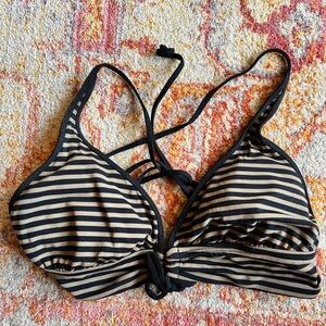 Robin Piccone Black and Tan Striped Bikini Top